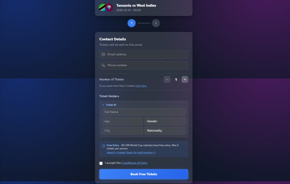 Enter Details to book tickets For World Cup Enter Details to book tickets For World Cup